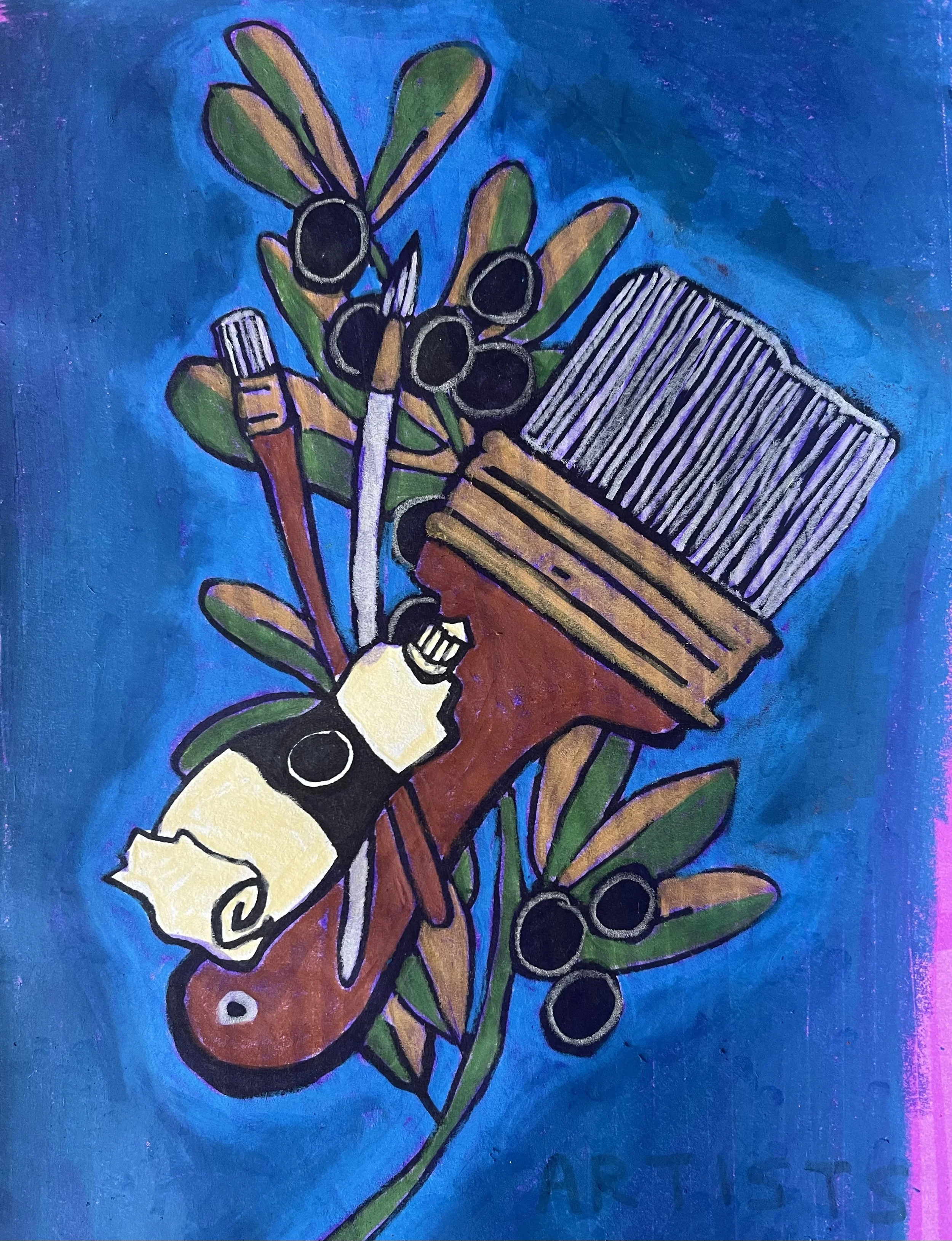 Artists Against Apartheid, 8.5" x 5.5", ink and colored pencil