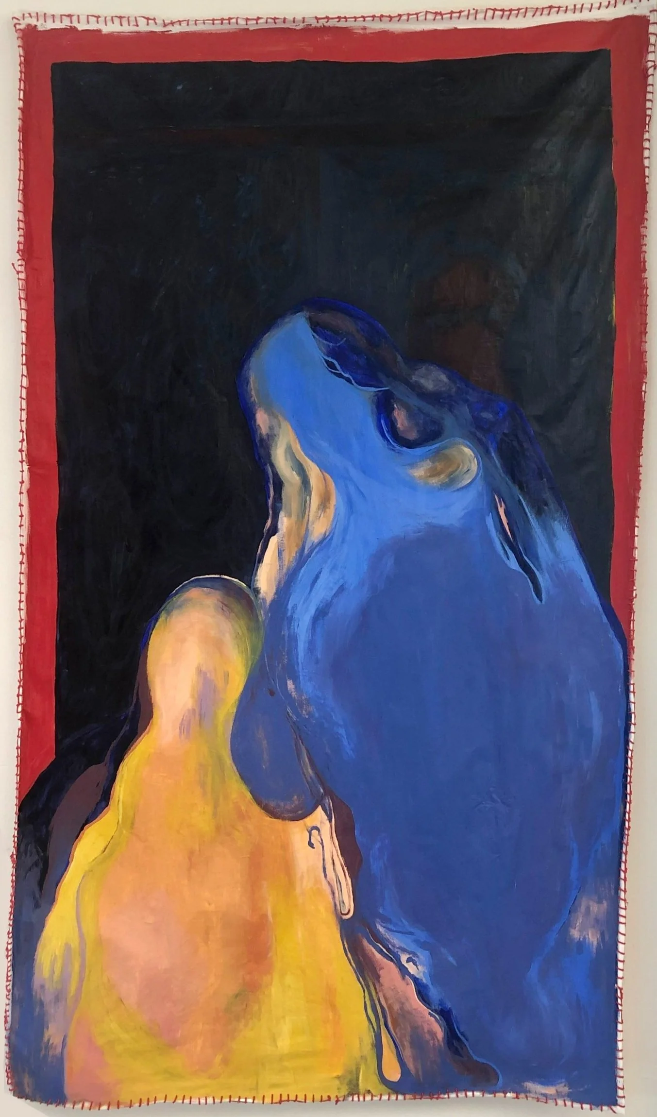 Cafe Kyoto (Mother with Child), 4' x 5', acrylic and oil stick on fabric