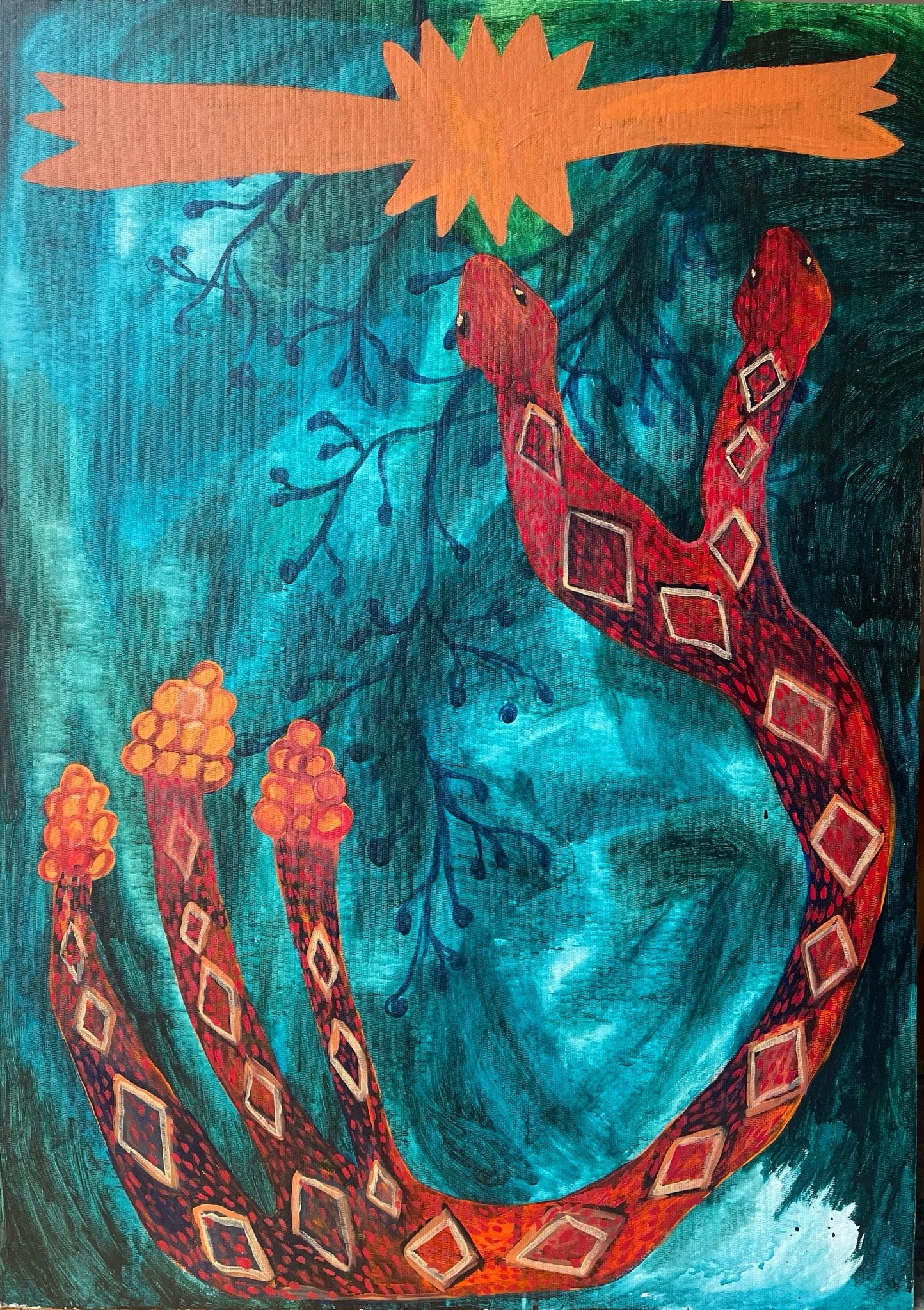 Rattler in Motion, acrylic on board, 44" x 31"