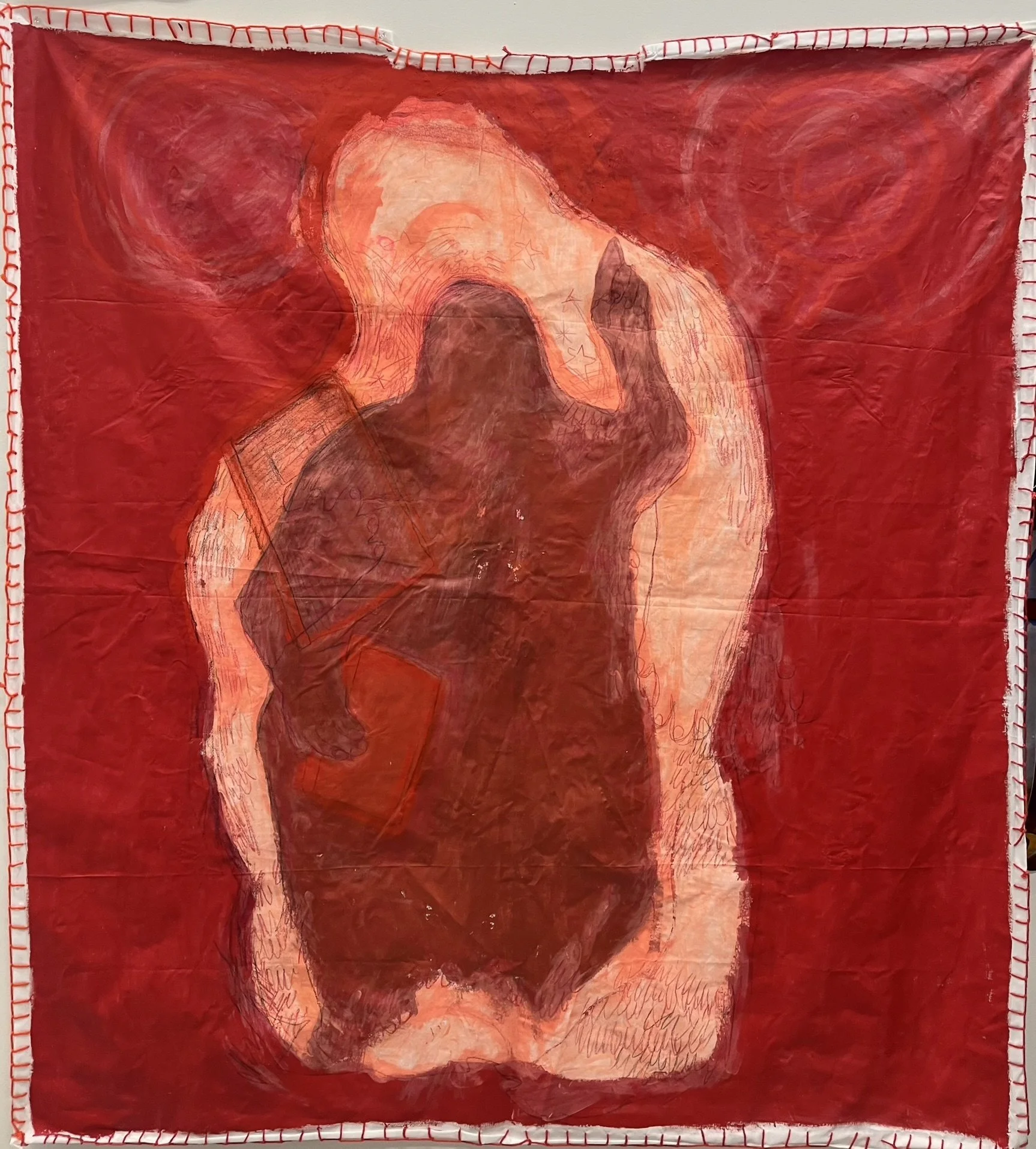 Jones and Lenin, 5'x5.5', acrylic and oil stick on fabric