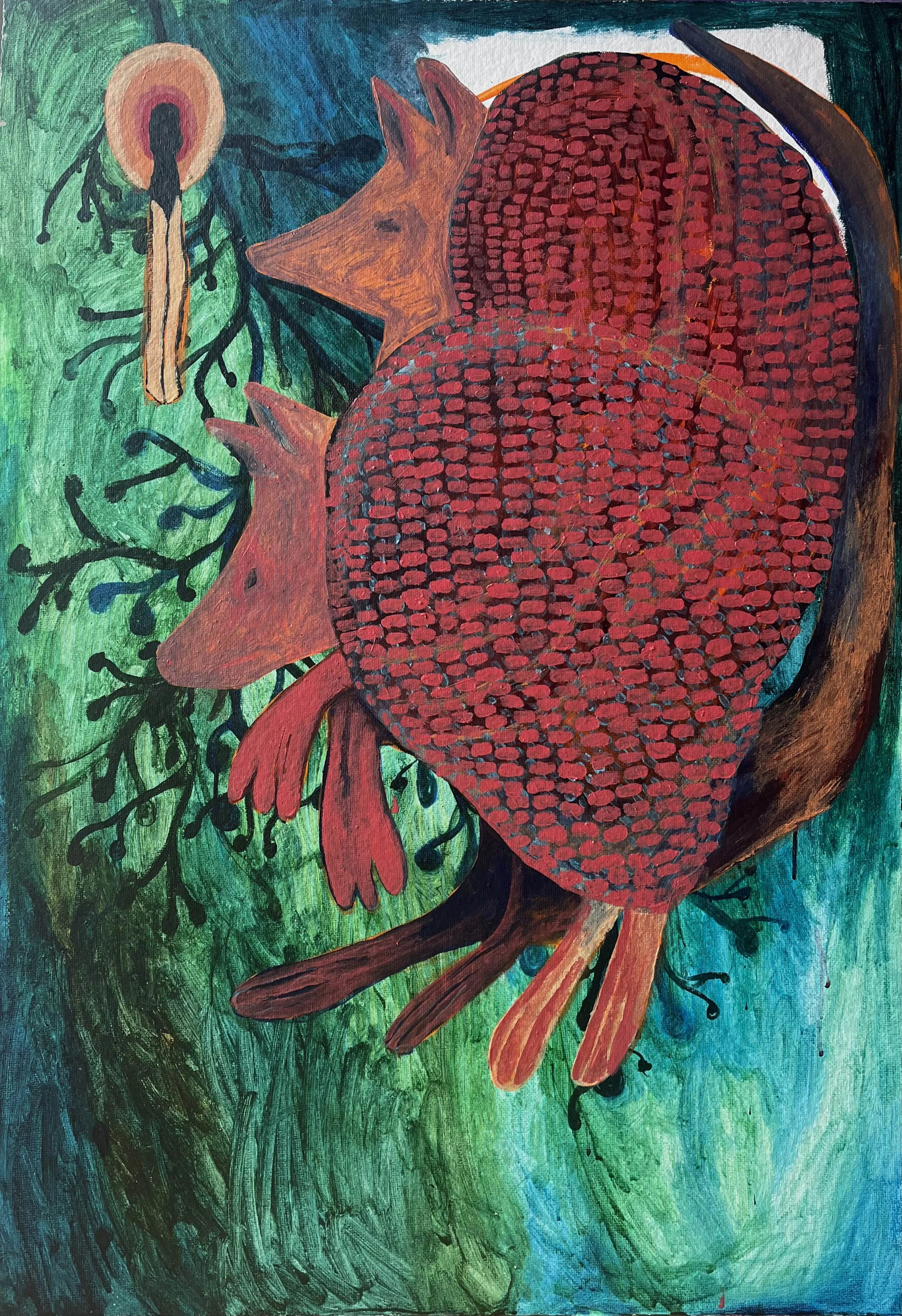 Dillo, or: fire that runs backwards, 44" x 31', acrylic on board 