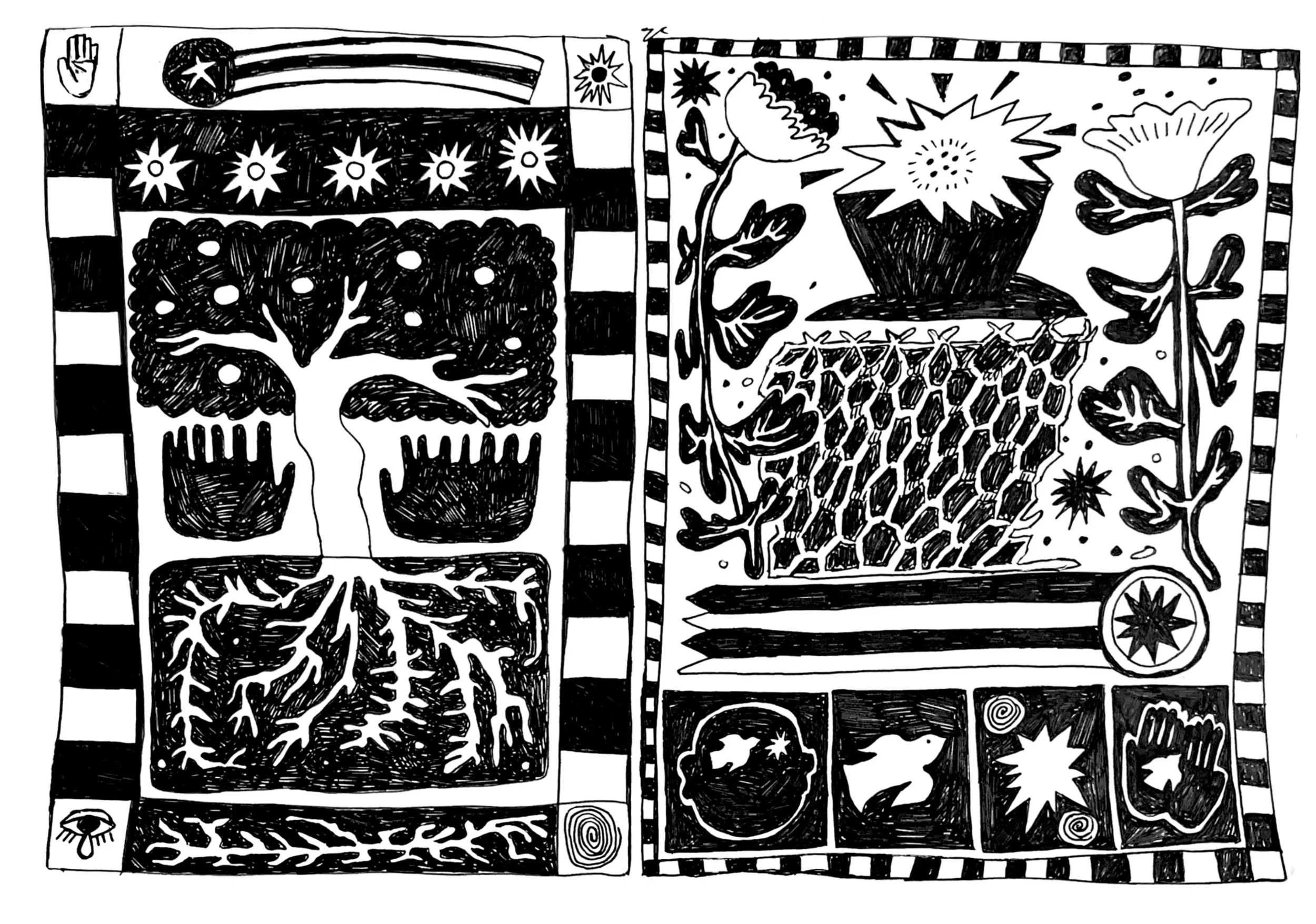 future diptych spread detail #2, ink on paper