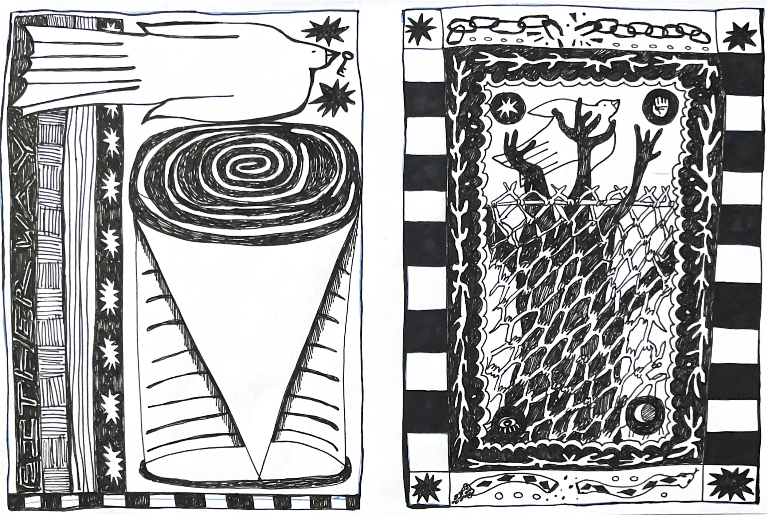 future diptych spread detail #1, ink on paper