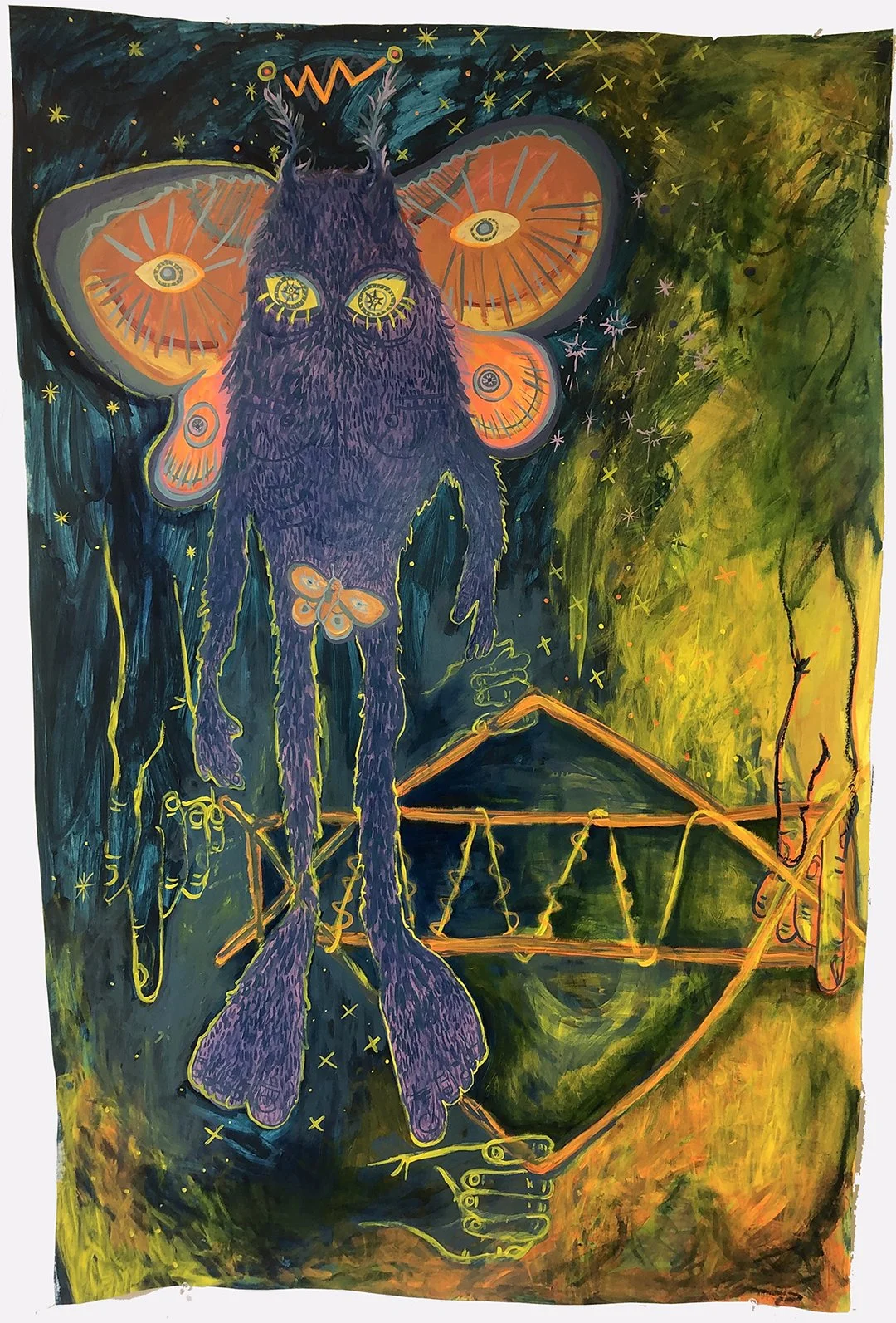 Yarns, 3' x 5', acrylic and oil stick on paper