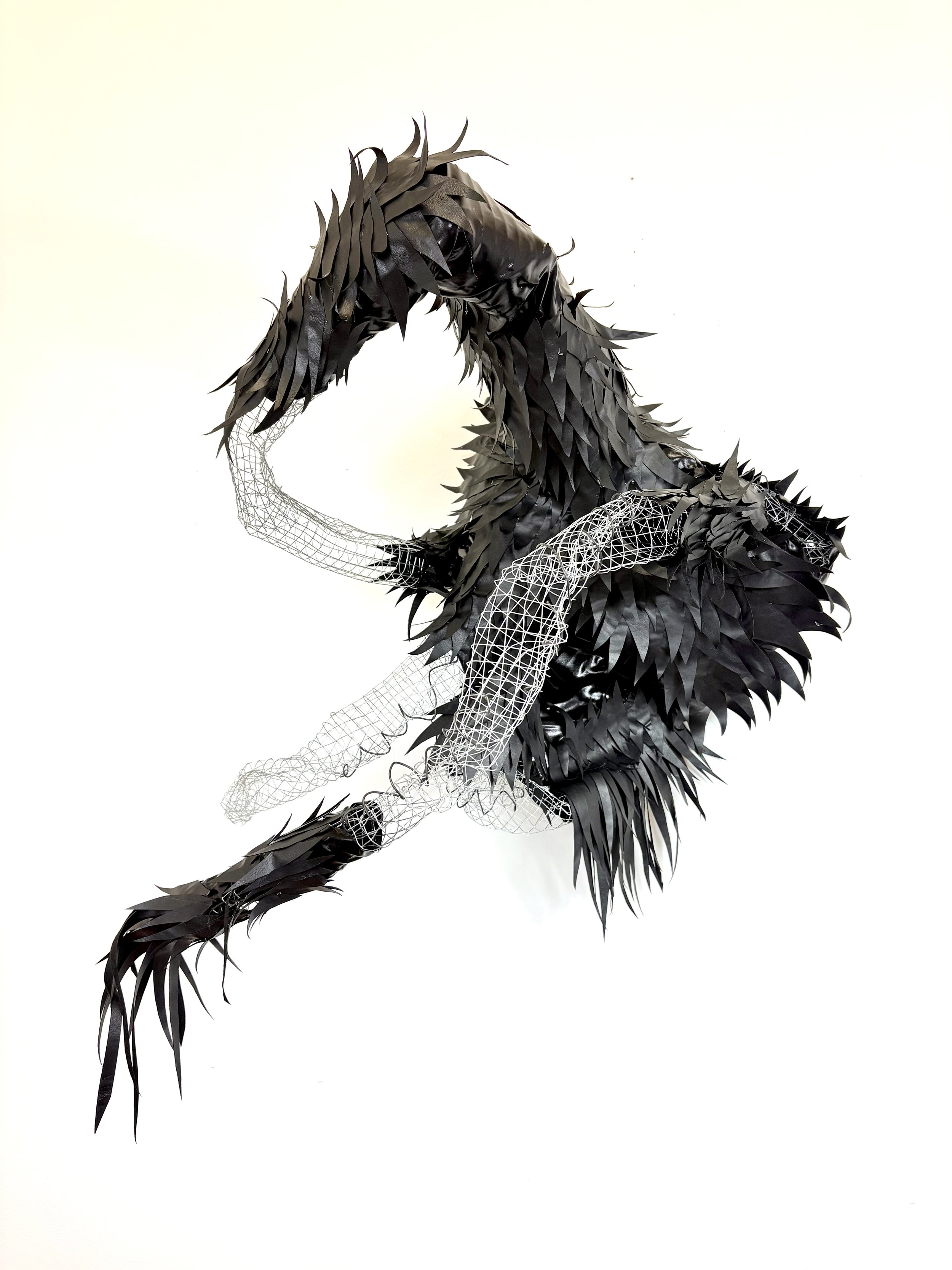 The suns out to get me, 36x16x15 in., wired mesh, vinyl, thread, fabric, 2026