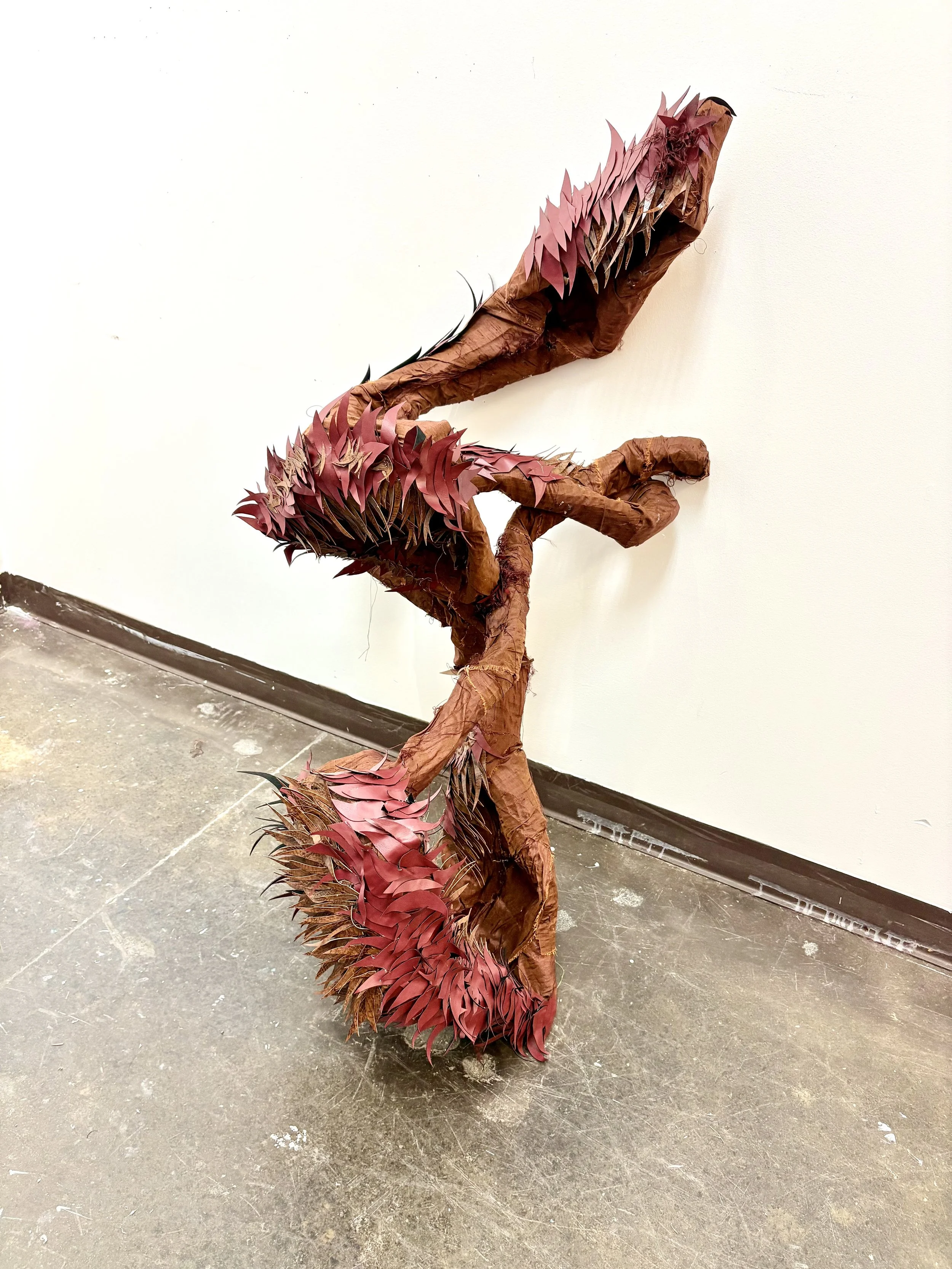 I gave you roots, I gave you wings, 30x60x37 in., vinyl, satin, wire, thread, 2026