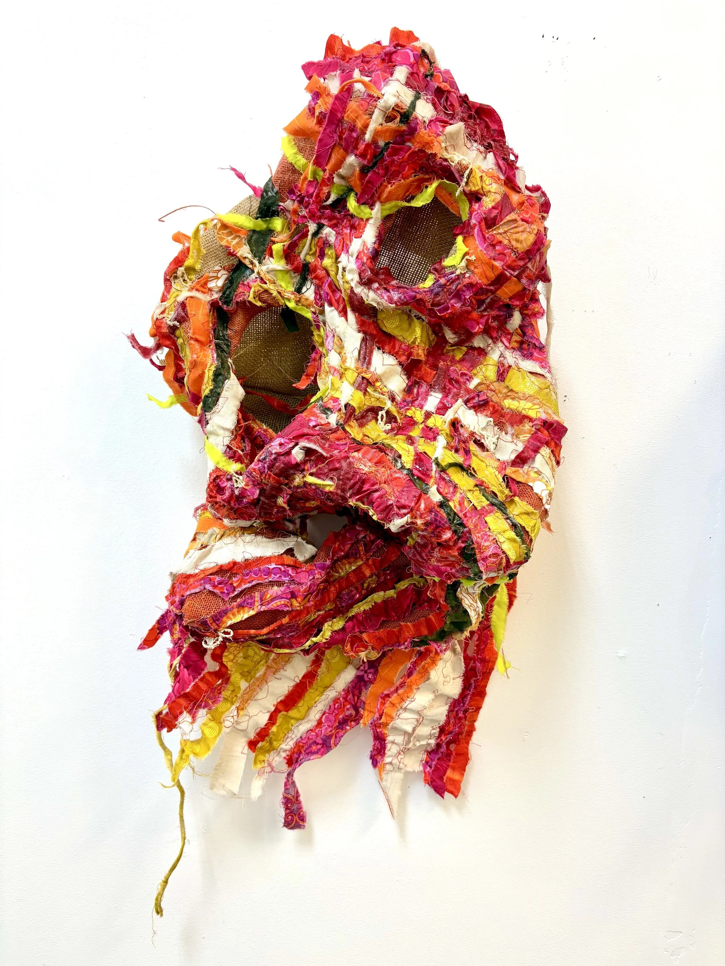 Soliloquy, 20x36x10 in., burlap, cotton, lace, thread, wire, 2025