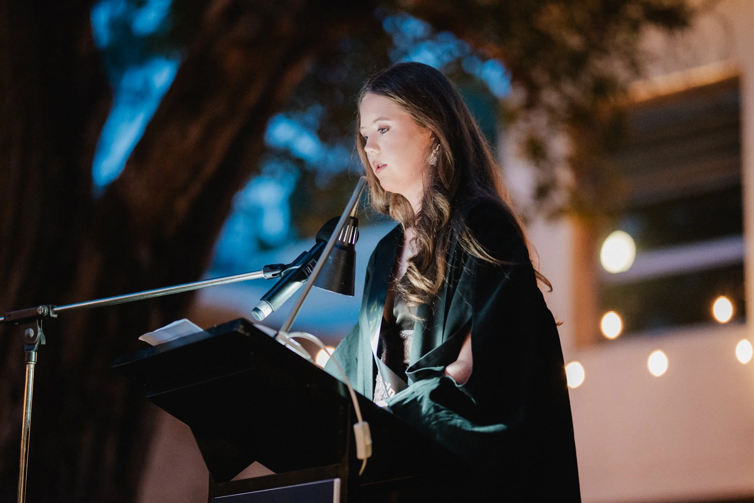 Alexis Mark speaking at the St Catherine’s College UWA Valedictory Dinner 2026 in Perth.
