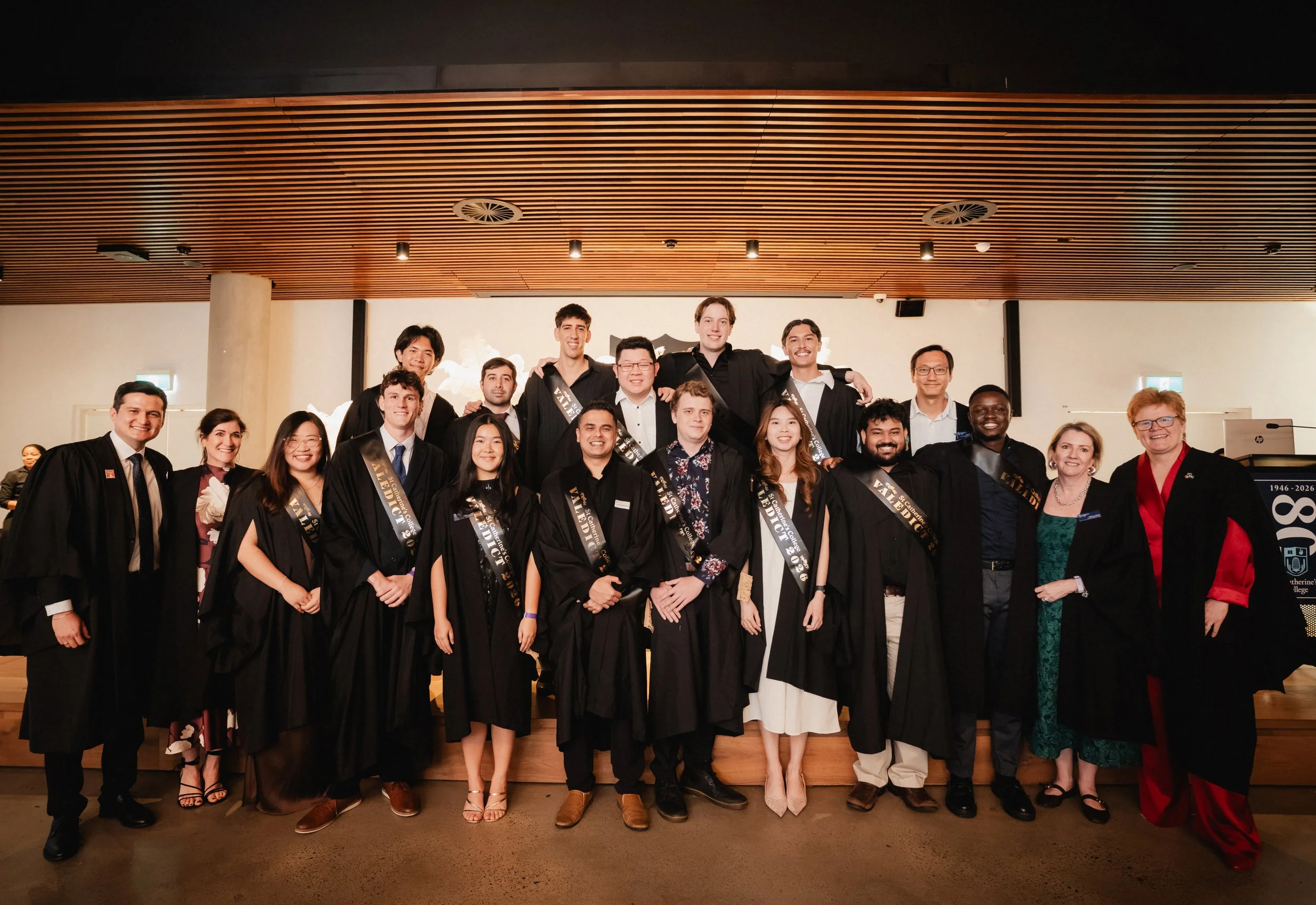 2026 Curtin valedicts and St Catherine’s College staff at the Roaring Twenties Valedictory Dinner in Perth.