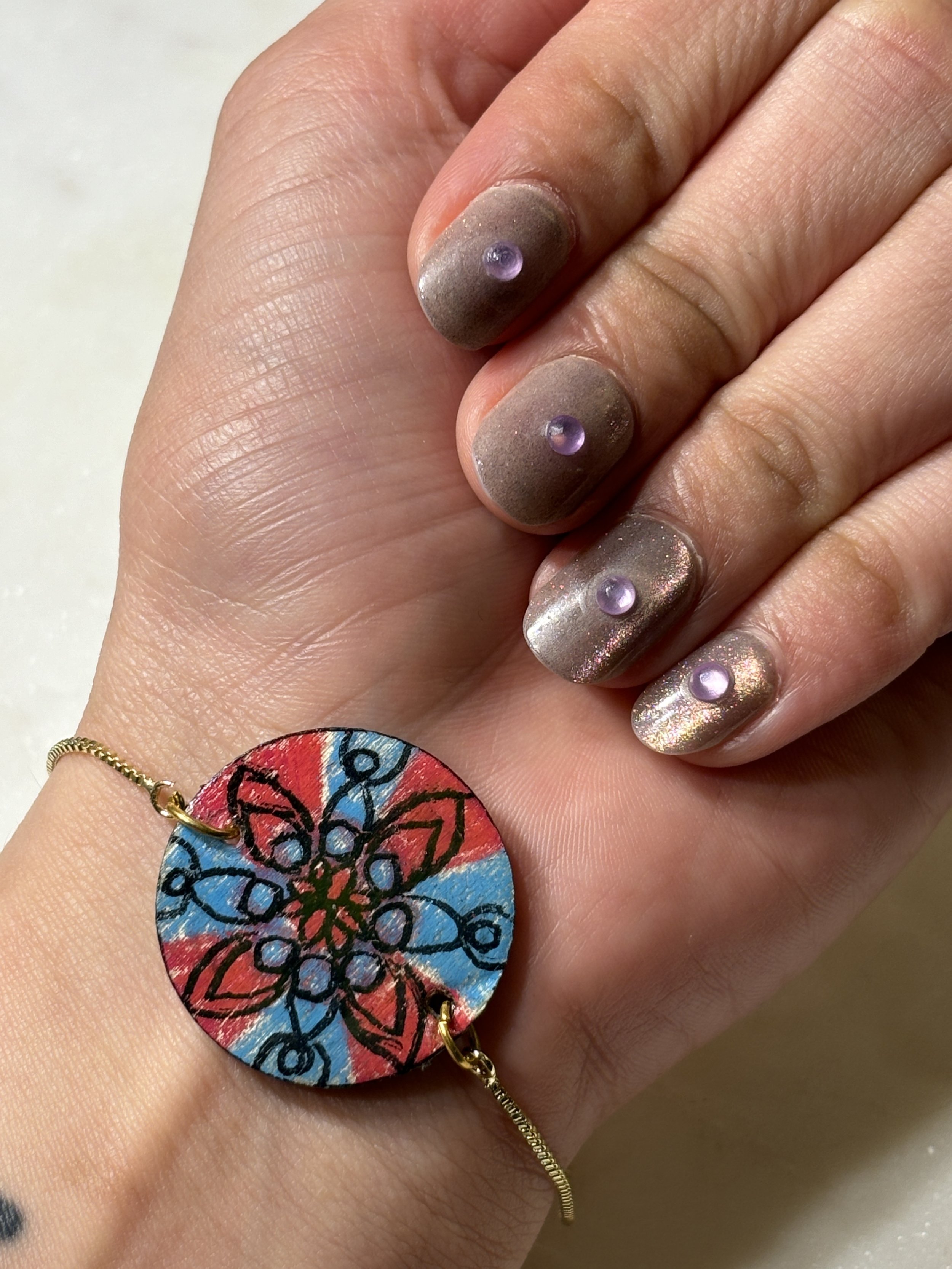 Blue & Red Bracelet with Gold Chain