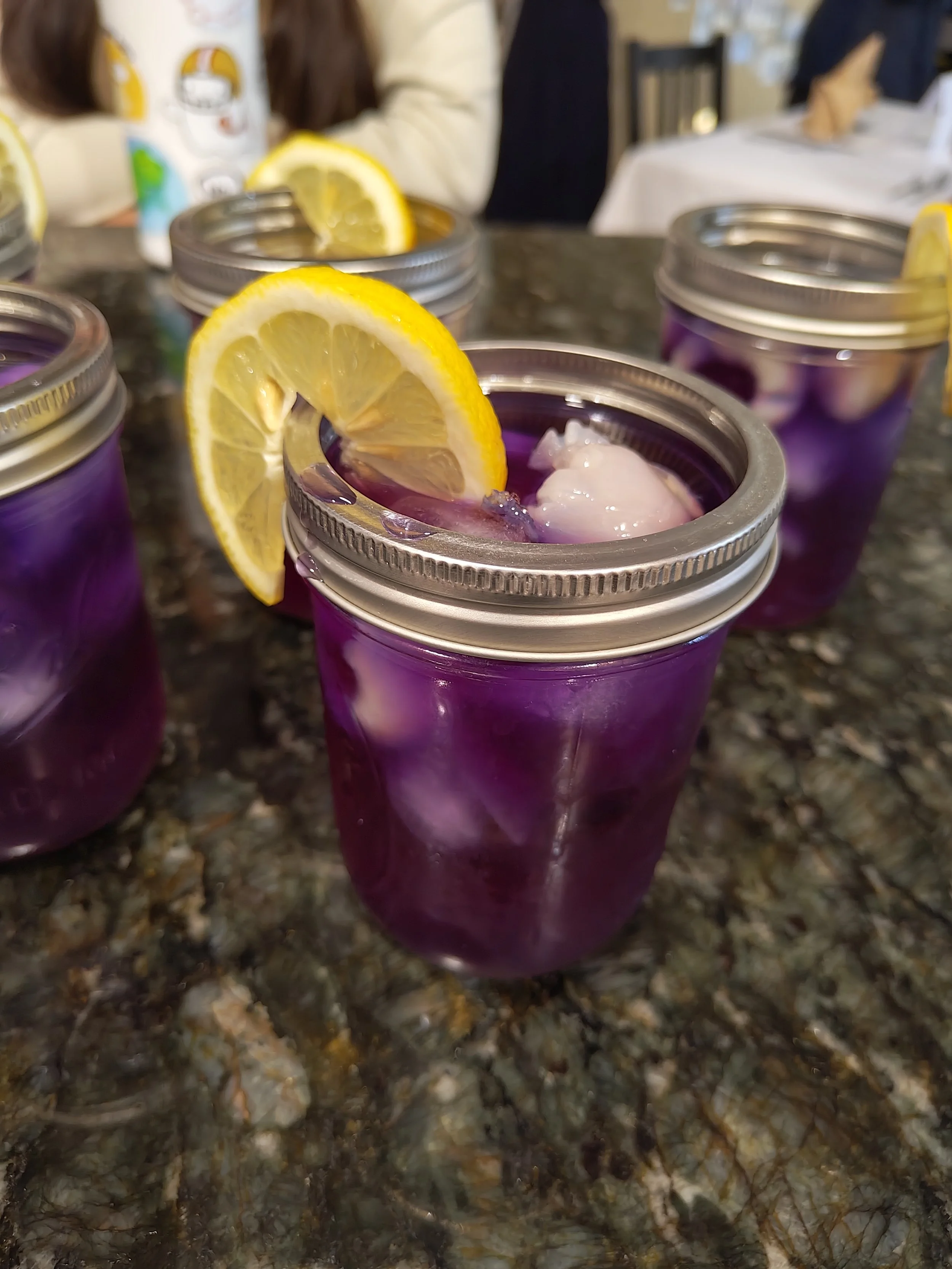 Lychee Lemonade, Butterfly Pea Tea Arnold Palmer