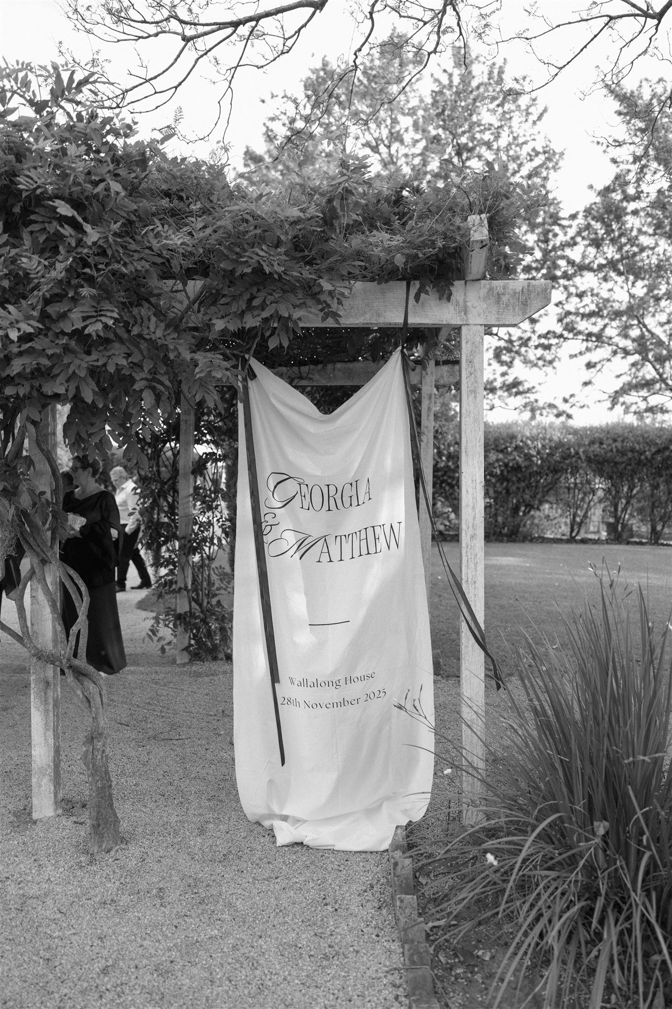 linen hanging sign at wallalong house