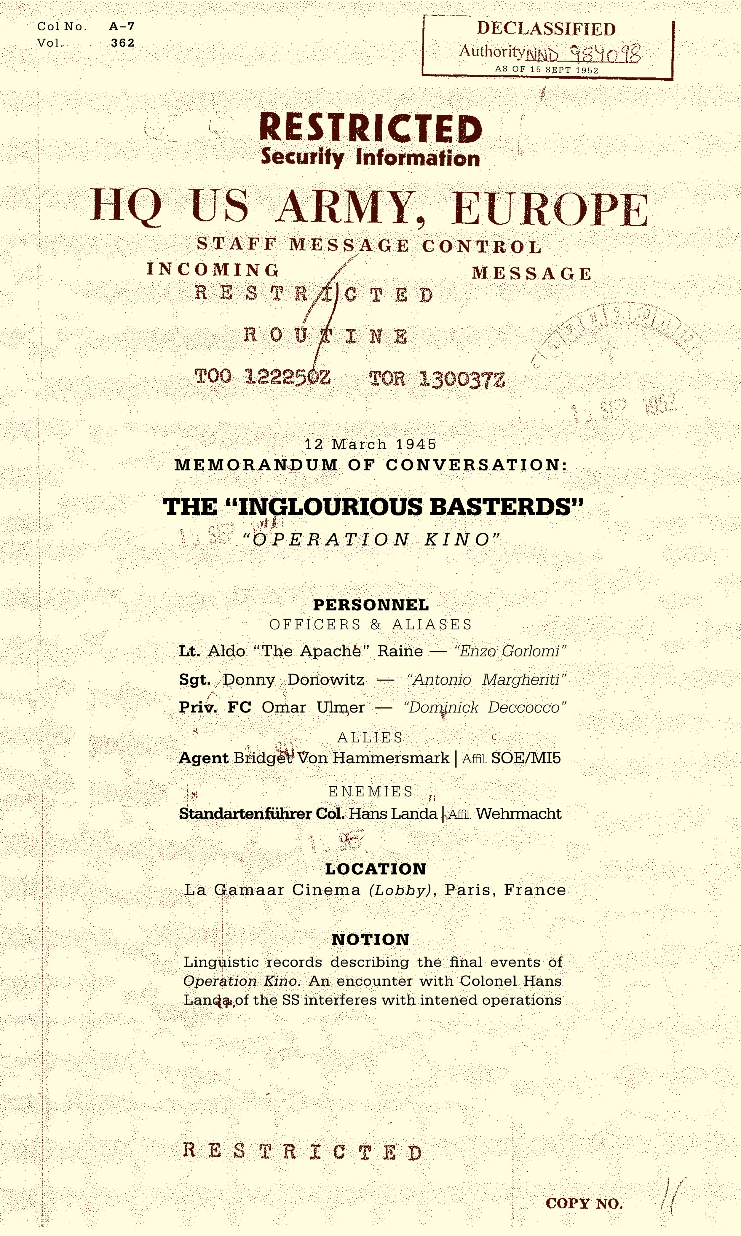 The cover imitates a historical memorandum of conversation, a document the US government uses to record important discussions.
