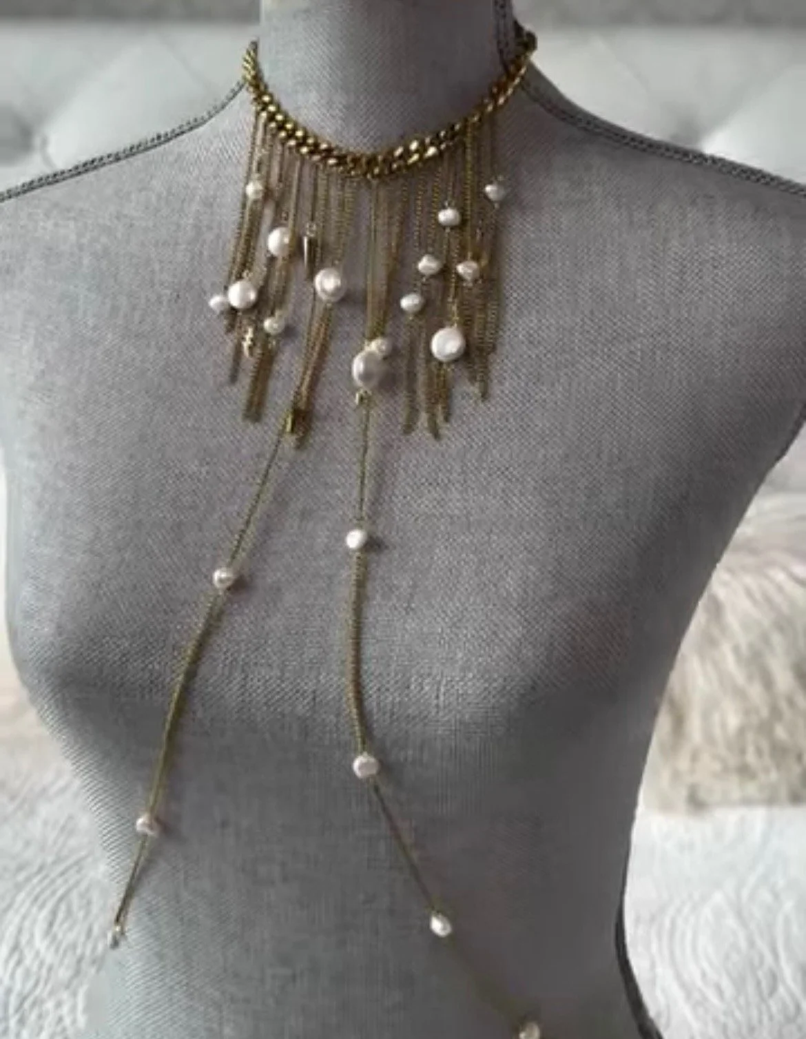 Gold Pearl Necklace Body Chain