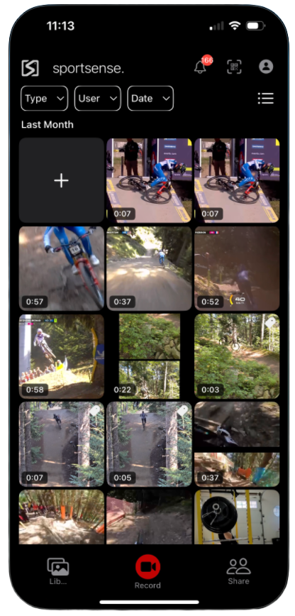 The library grid with the plus tile for adding video from the camera roll