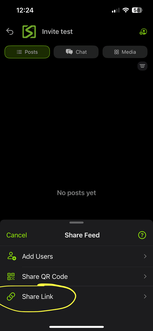 Invite link option