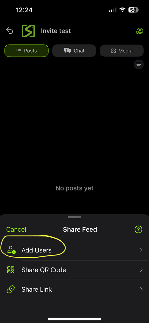Email invite option