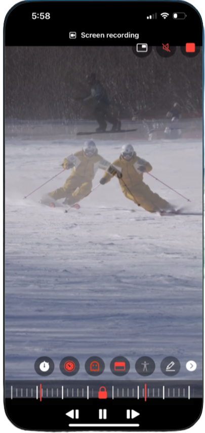 Ghost mode overlaying two runs on snow, filmed from the same spot