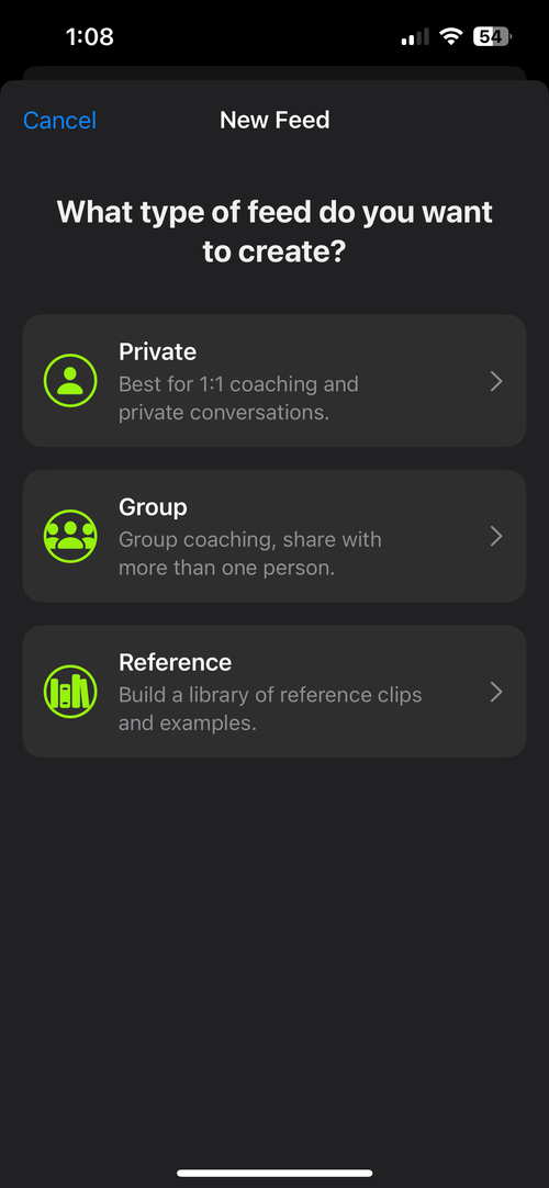 Create feed screen step 1