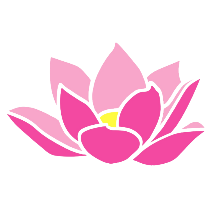A stylized pink and purple lotus flower with yellow center.