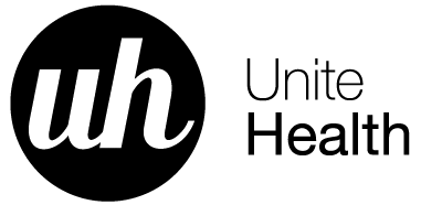 White lowercase 'uh' on a black background