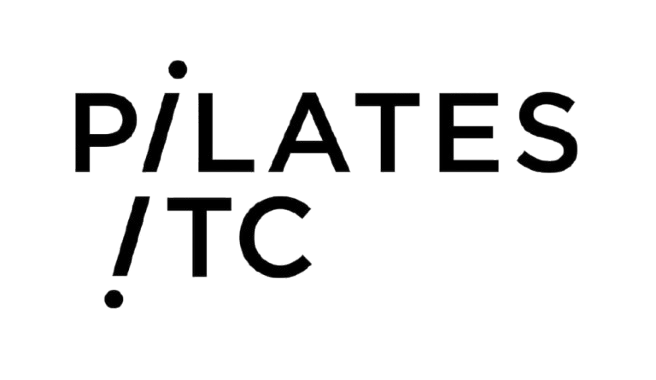 Black text on a white background that reads 'Pilates /TC' with stylized font.