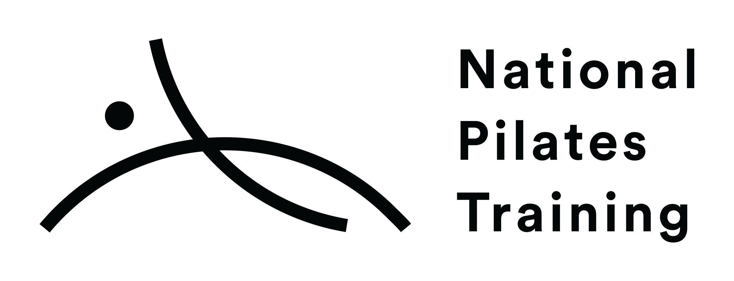 A logo for National Pilates Training featuring a stylized figure performing a Pilates move with the name of the organization.