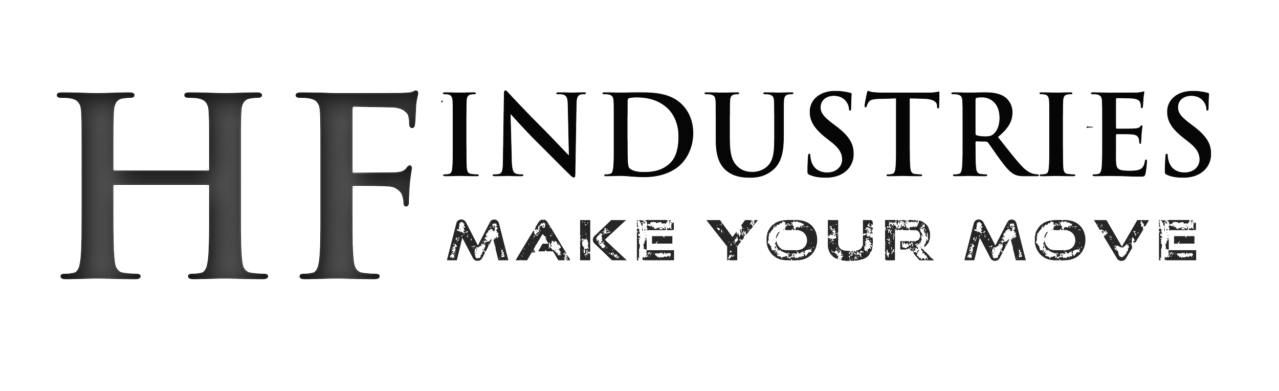 Text that reads "HF Industries Make Your Move" with a black and white color scheme and modern font style.