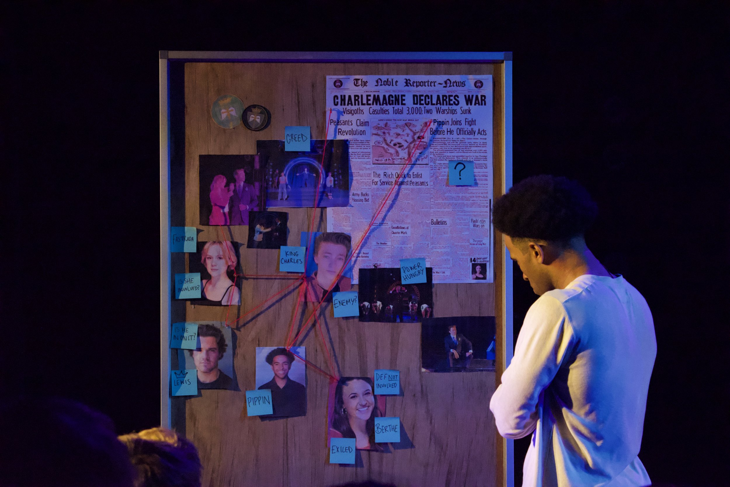 For the moment when Pippin is plotting to kill his father, on the other side of the peice the Director and I wanted to do a "murder board".

Photo by Grayson DiNino 