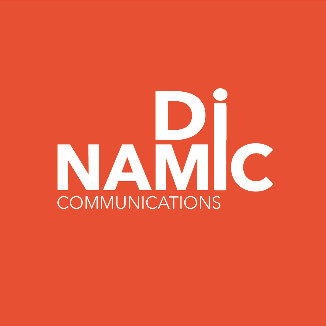 The logo of NAMI Communications featuring the words "DIC" with the letters arranged creatively and the word "COMMUNICATIONS" below, on an orange background.