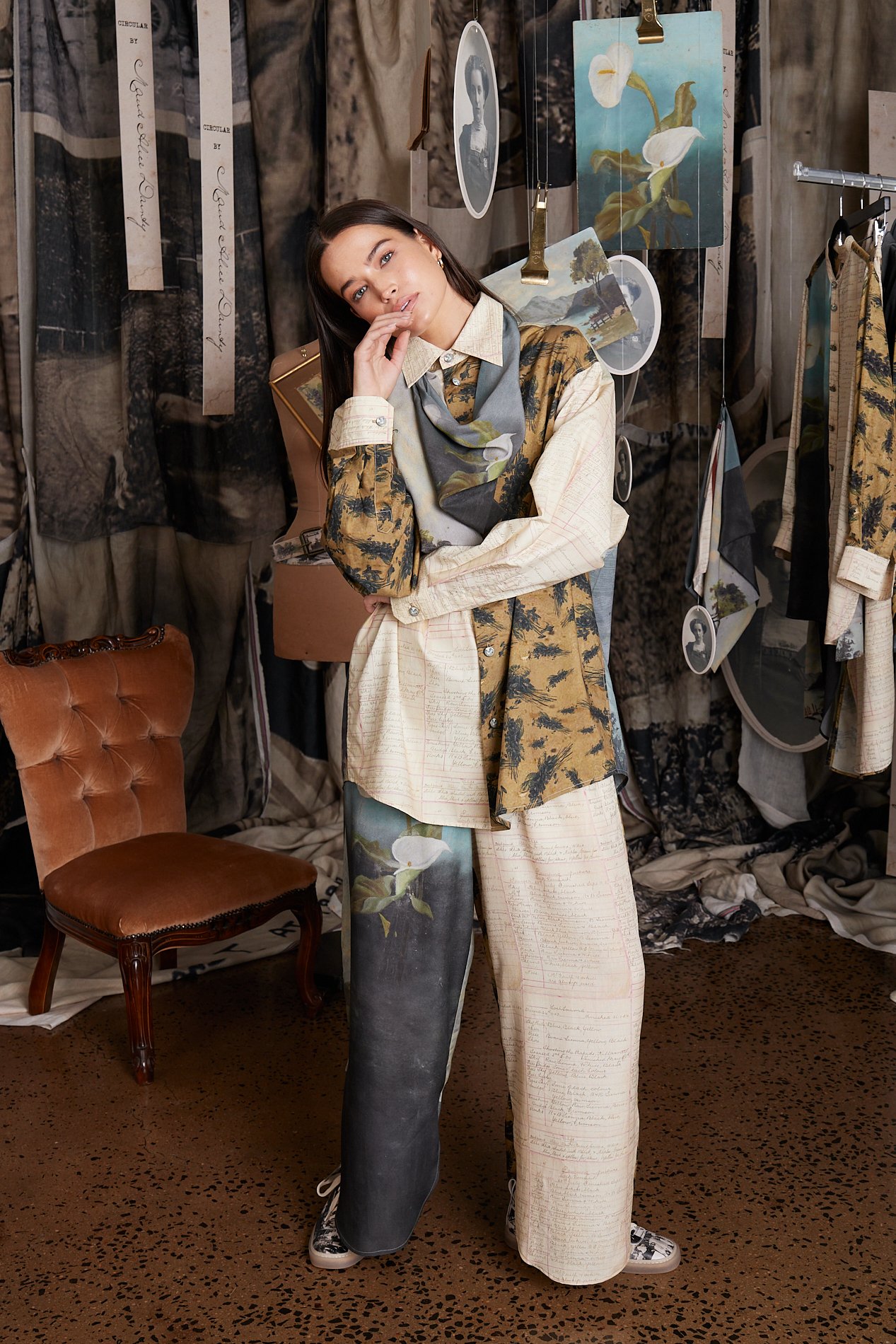 CIR0014 ARTWORKS SHIRT & SCARF COMBO, CIR0011 ARTWORKS PANTS, CIR0004 PRINTED LEATHER SNEAKER