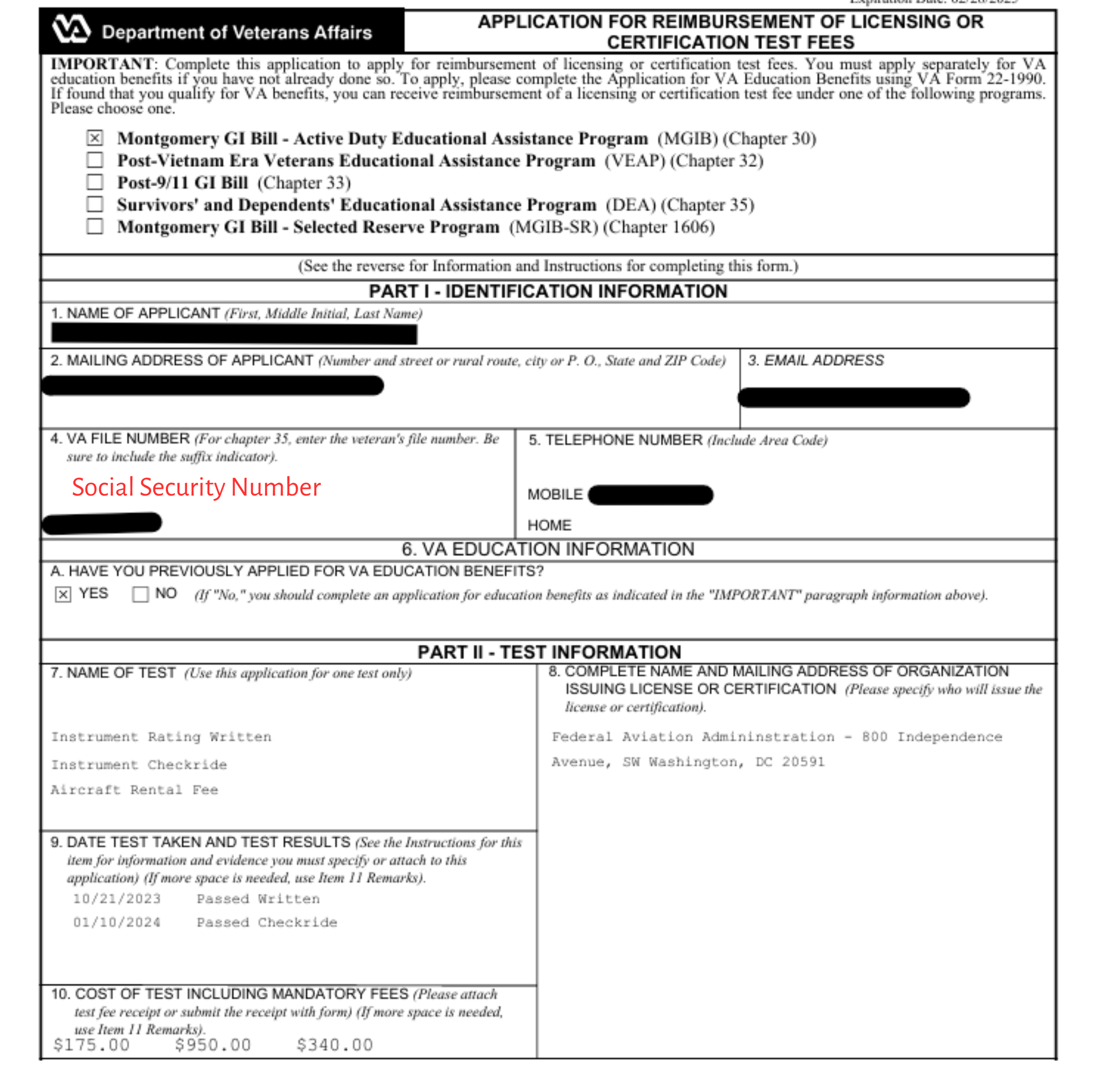 VA Form 22-0803 example