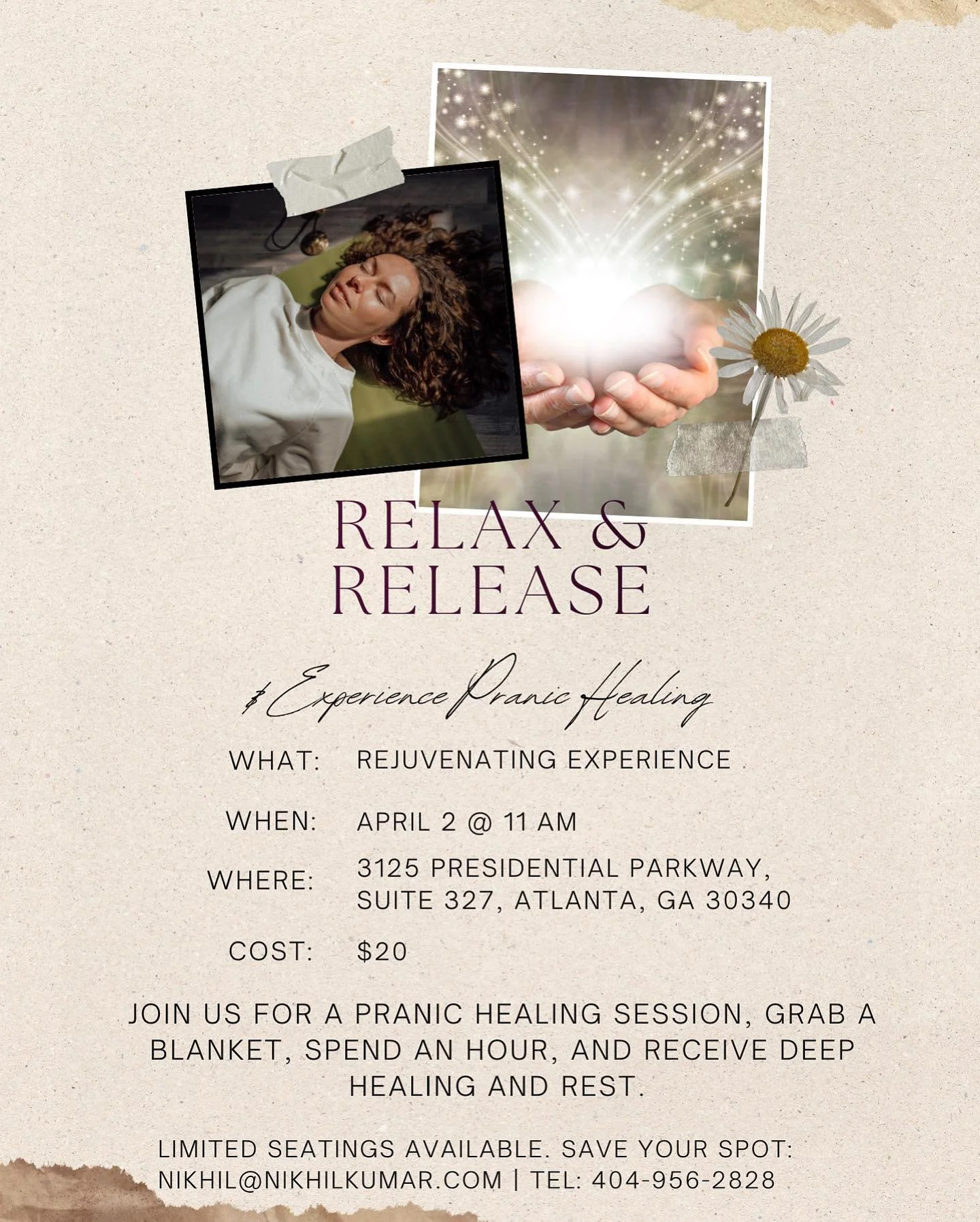 Join us to Relax &amp; Rejuvenate, experience Pranic Healing!