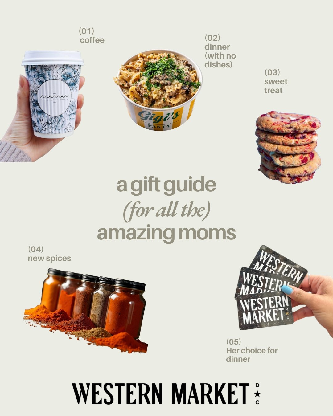 Moms deserve the world&hellip; but we&rsquo;ve got a pretty great lineup 👀💐

☕ Coffee from Maman to start the day right
🍝 Gigi&rsquo;s Pasta for a no-dishes dinner (because&hellip; obviously)
🍪 A sweet treat from Captain Cookie (mandatory)
🌶️ Fr