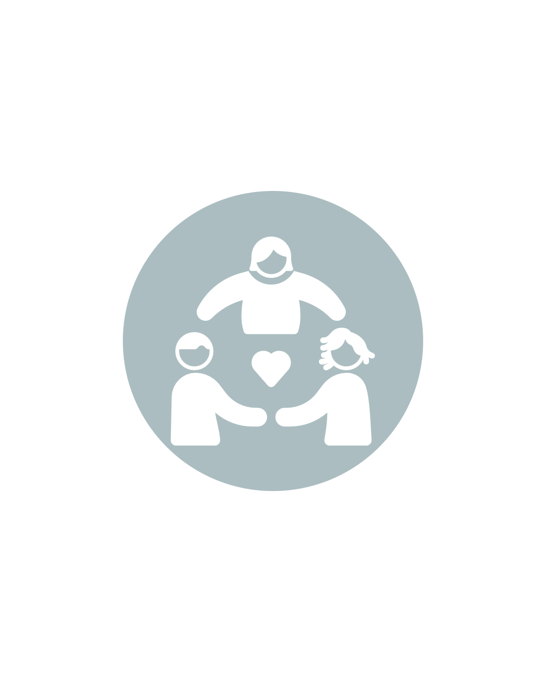 Icon of three people, one adult and two children, making a heart shape with their hands.