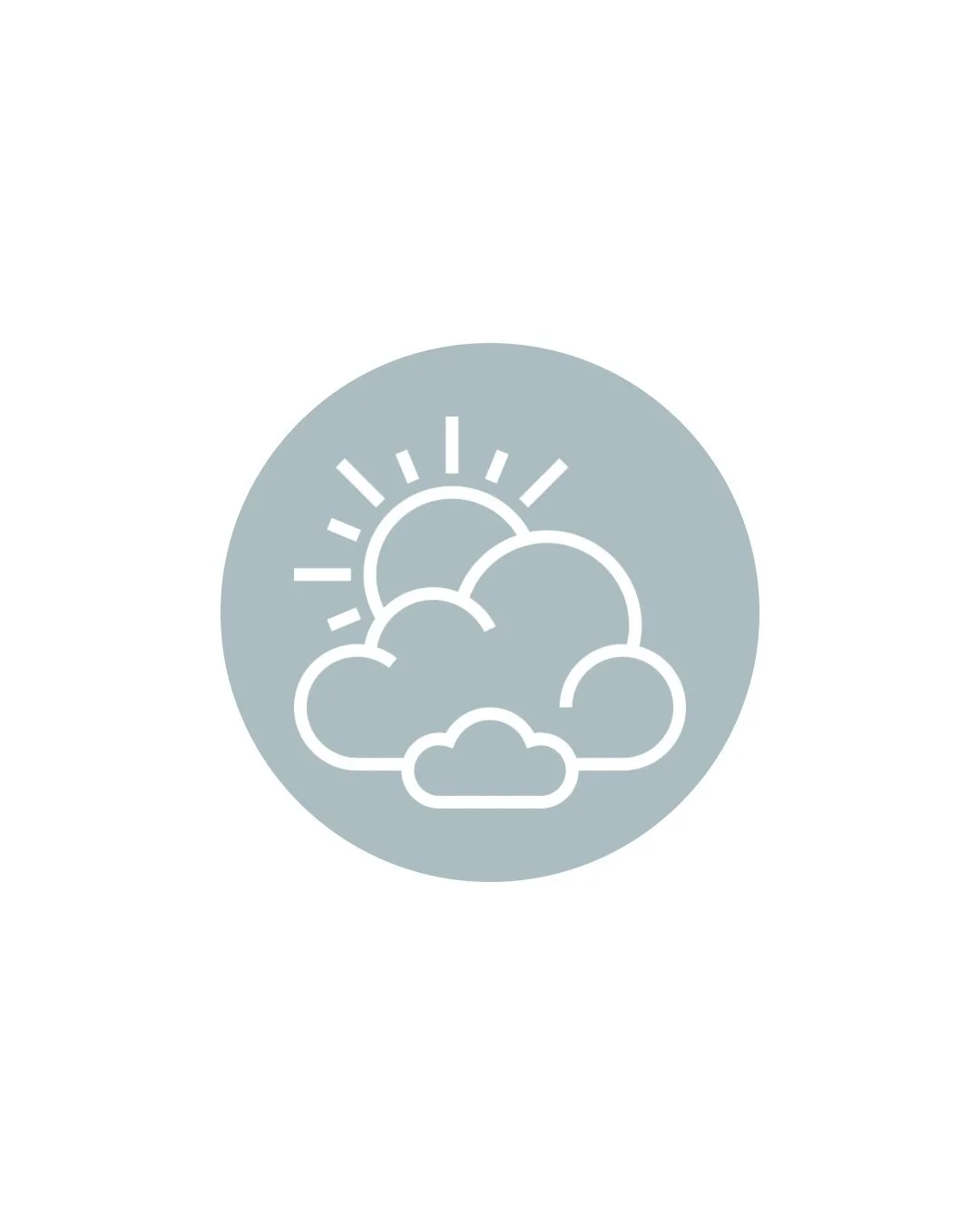 Weather icon with sun and clouds on a gray background.