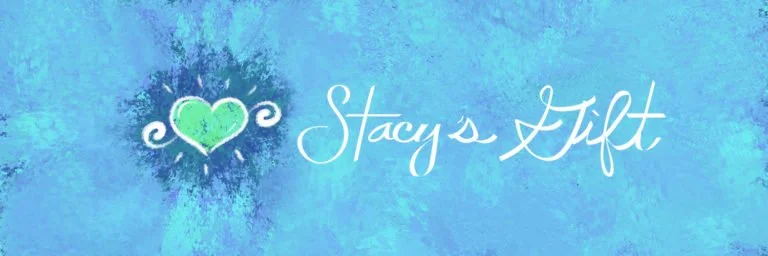 Blue background with text 'Stacy's Gift' and a heart design.