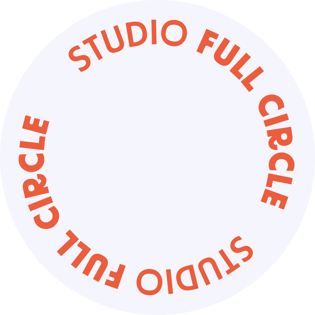 Round logo with orange text that reads 'Studio Full Circle' around the inner edge of a white circle background.