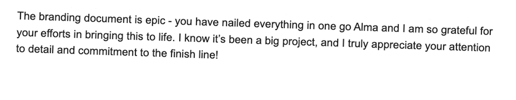 Client testimonial graphic showing feedback text