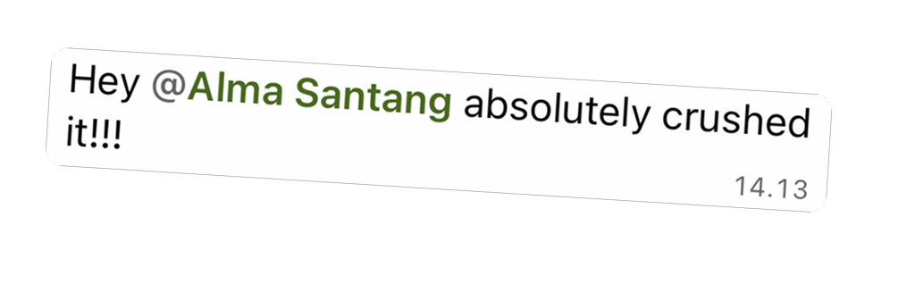 Client testimonial graphic showing feedback text