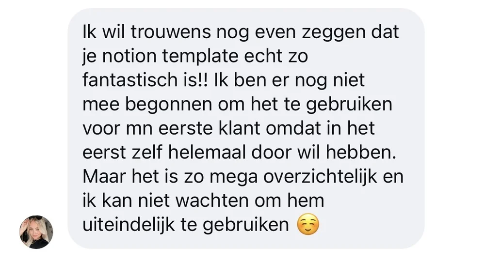 Bericht: Ik wil trouwens nog even zeggen dat je notion template echt zo fantastisch is