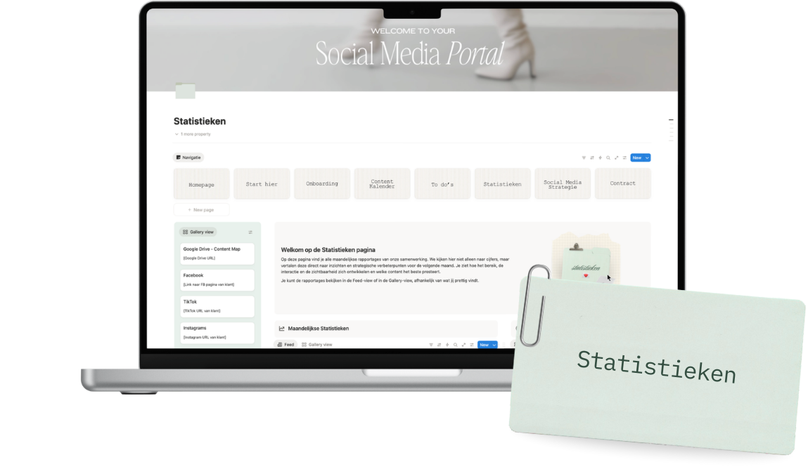 De statistiekenpagina met maandelijkse rapportages, op een laptop