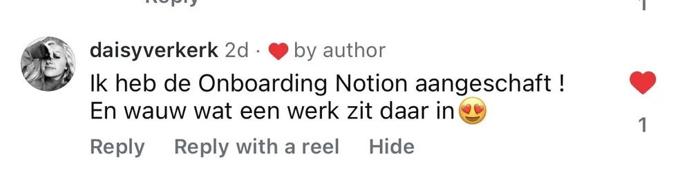 Reactie van daisyverkerk: Ik heb de Onboarding Notion aangeschaft! En wauw wat een werk zit daarin