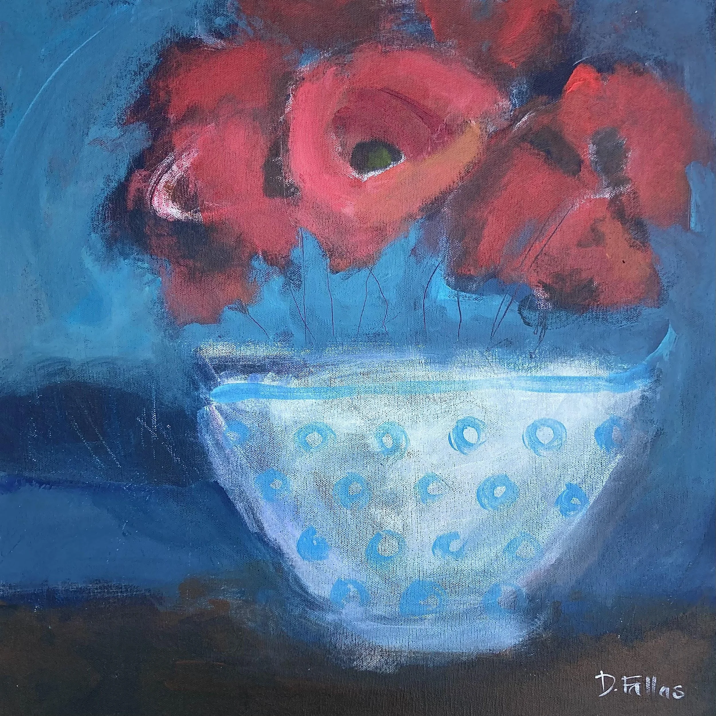 16  poppies in spotty bowl 64cm by 64cm £475.JPG