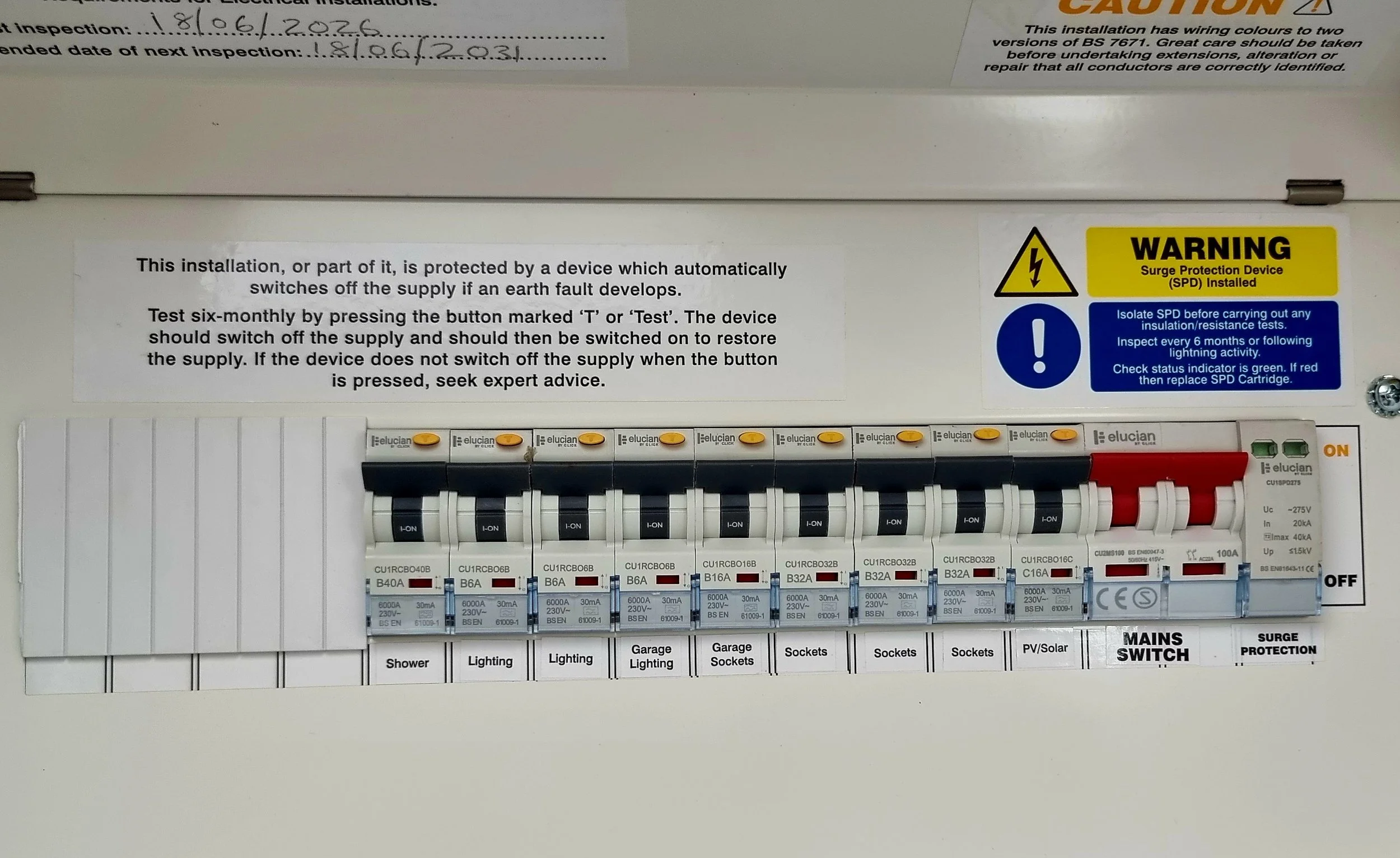 Replacement consumer unit with RCBO's and surge protection device.  Installed to current regulations.