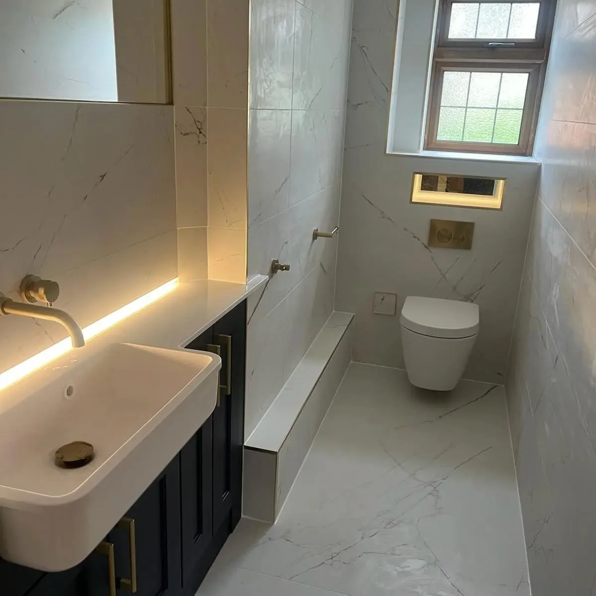 Bespoke LED strip lighting, as part of a beautifuly unique WC refurb in Finchampstead