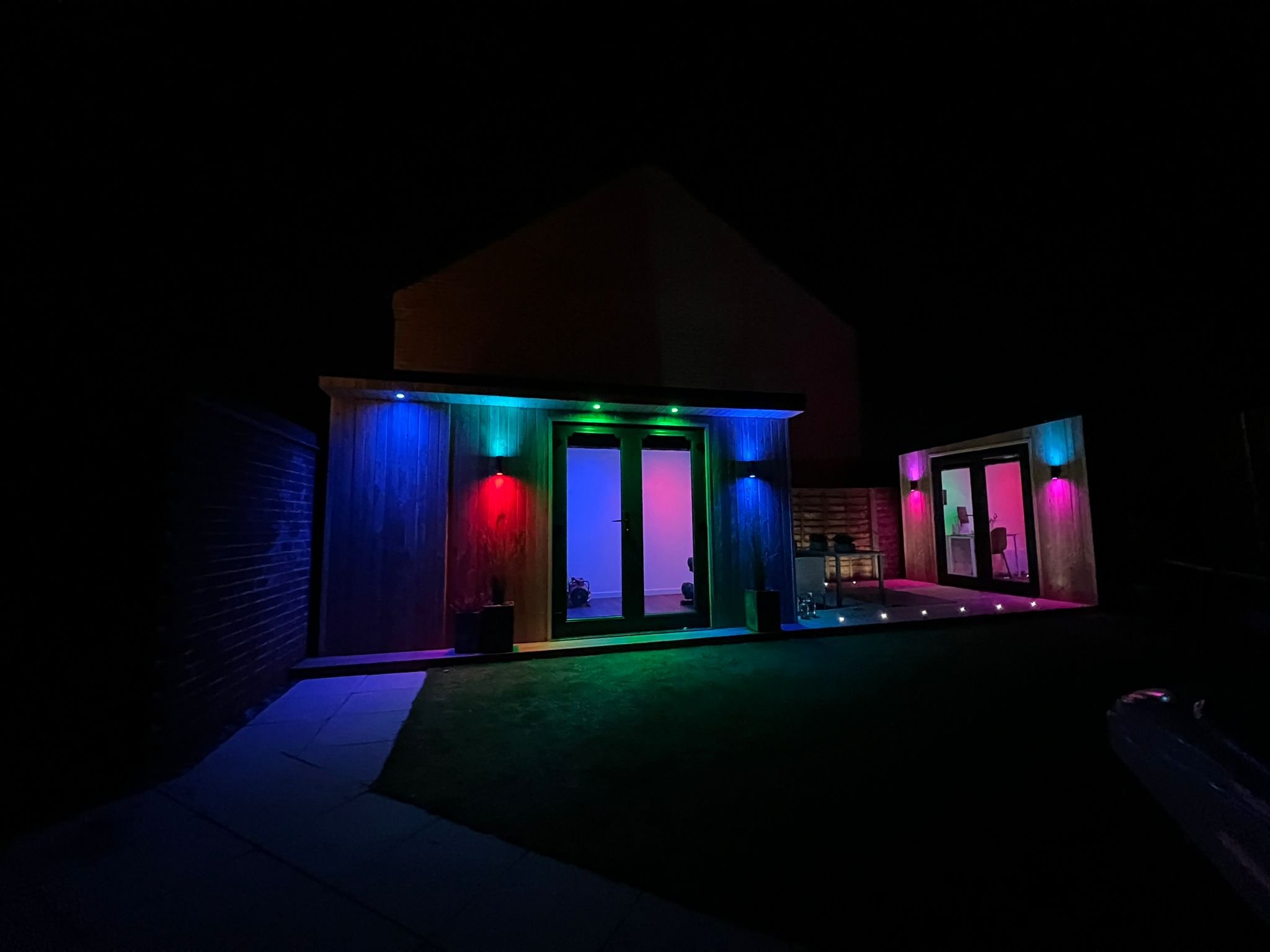 Colour changing smart lighting on Garden Office and Gym
