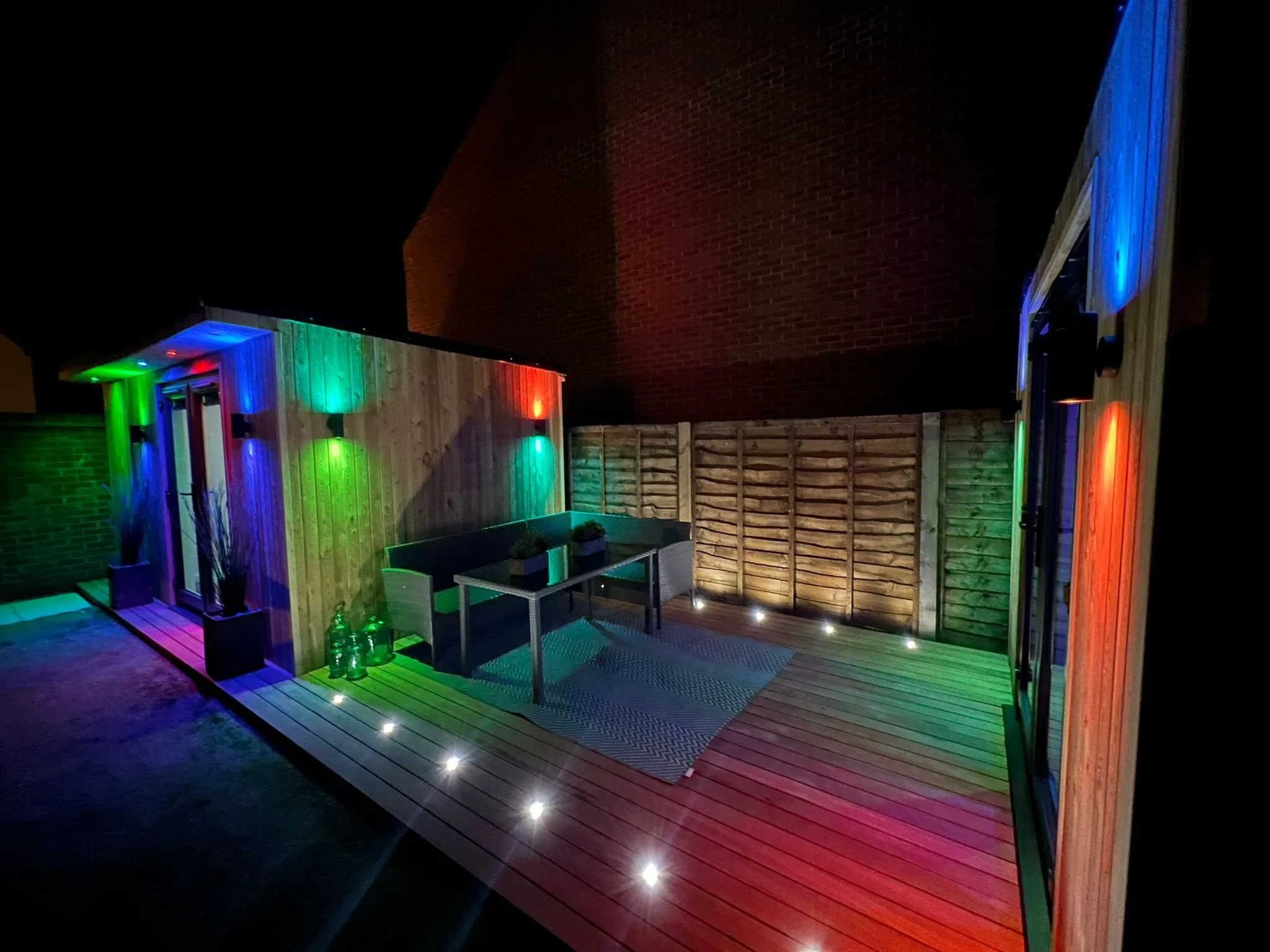 Decking lights and wall mounted, colour changing LED lights