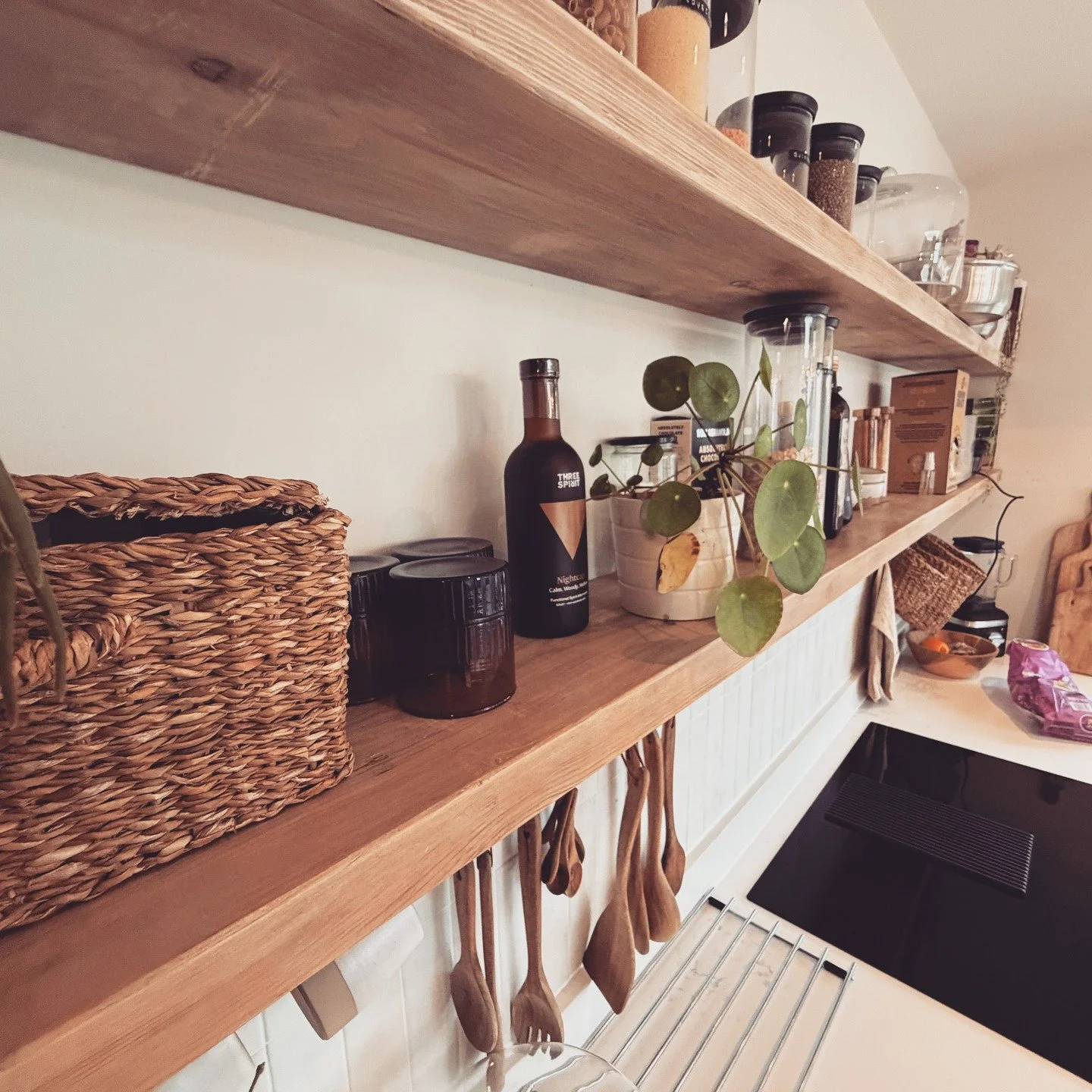 Custom 3.8m Floating Shelves, Stained, whitewashed and installed by Handyman Dave