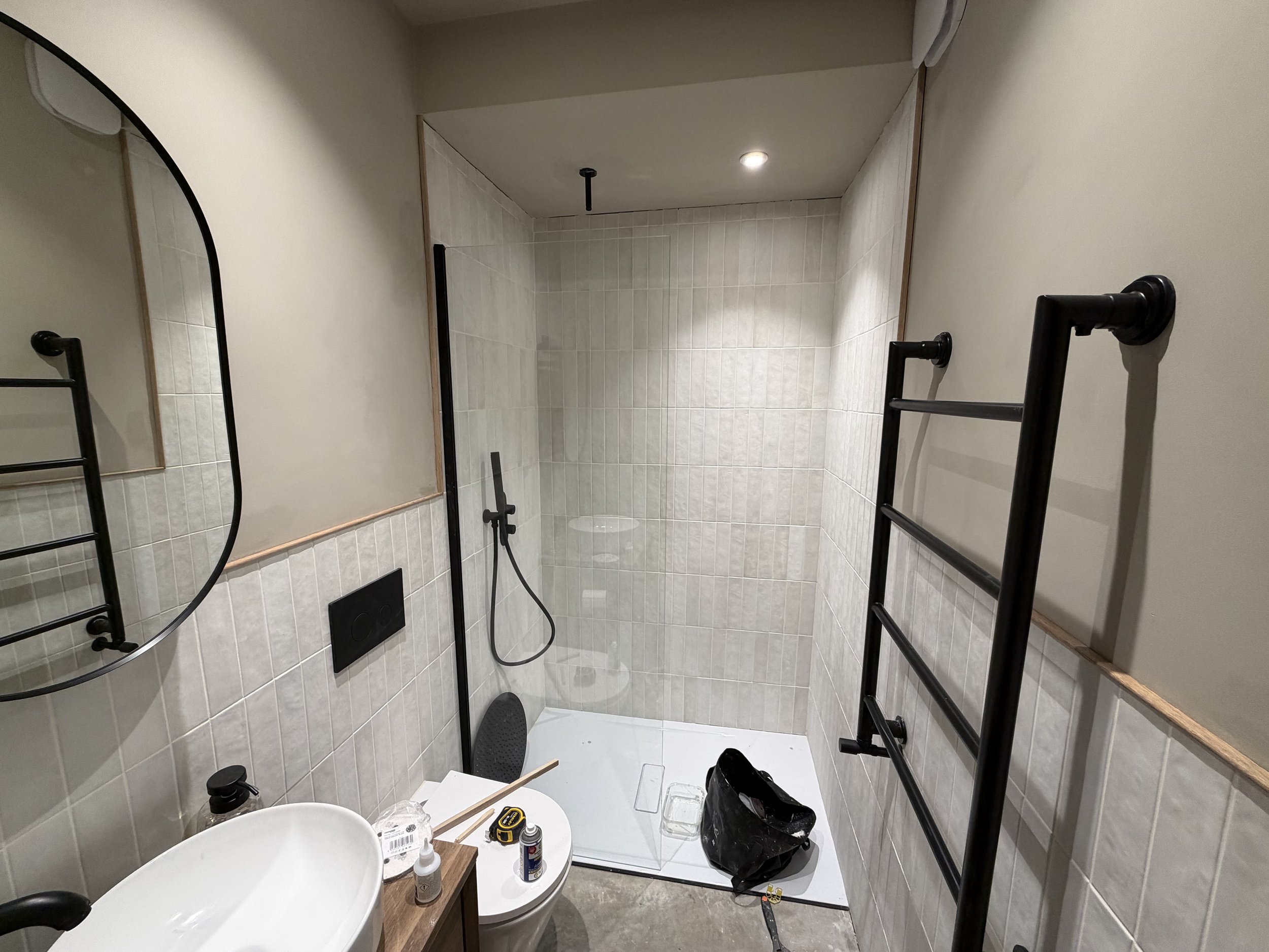 Full Bathroom install including toilet, tiling, mirror, towel rail, sink and trim